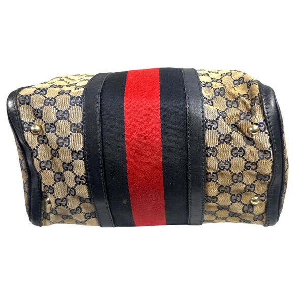 Gucci Vintage Web Boston GG Canvas Navy Red Satchel Medium - FLAWS READ - Picture 10 of 13
